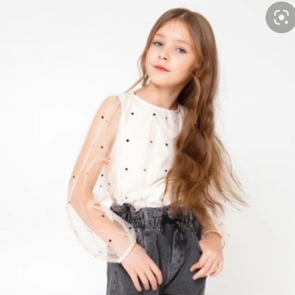 Zara girl soft cream polka dot organza blouse size 13/14Y